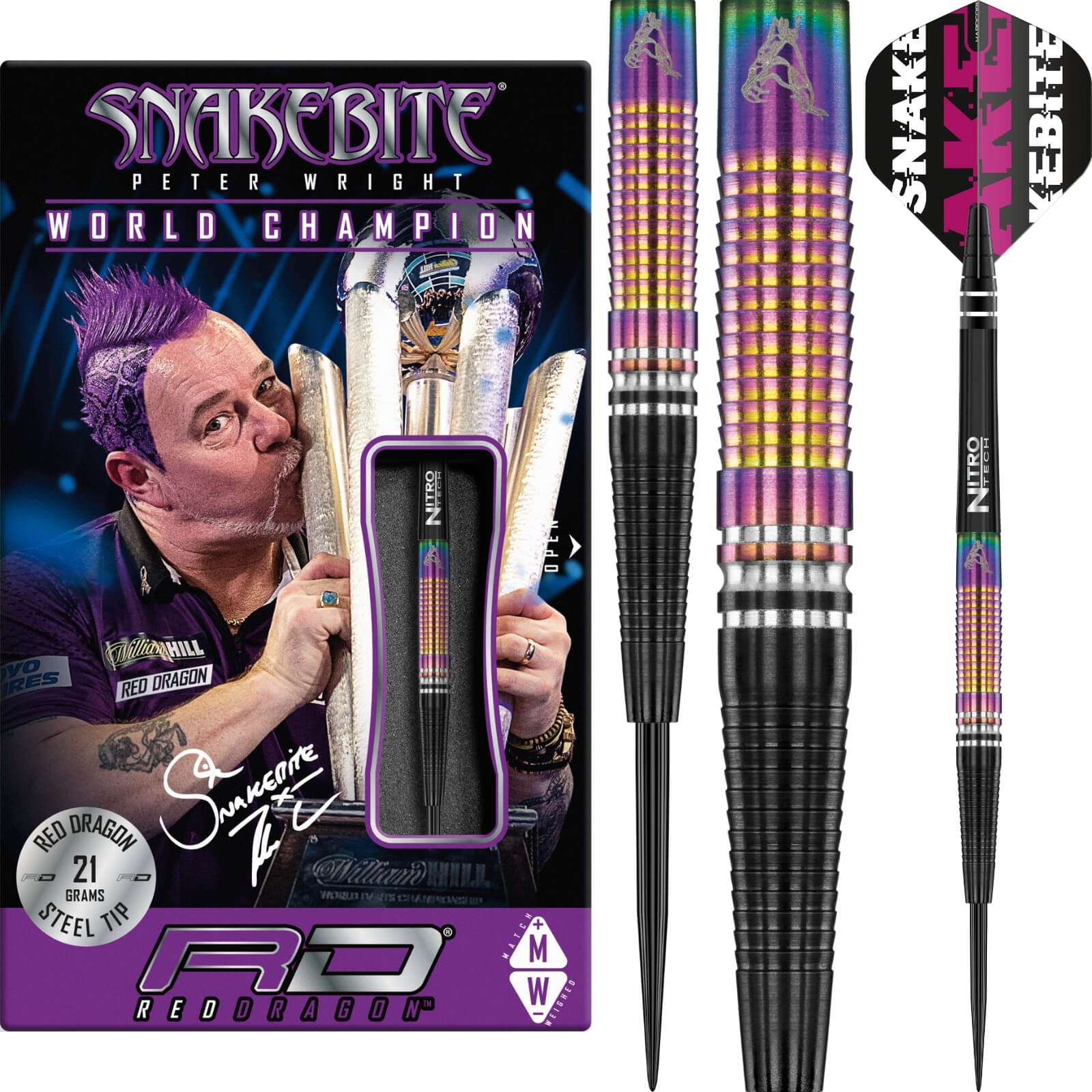 Darts - Red Dragon - Peter Wright World Champion Tapered SE Darts - Steel Tip - 90% Tungsten - 21g 23g 