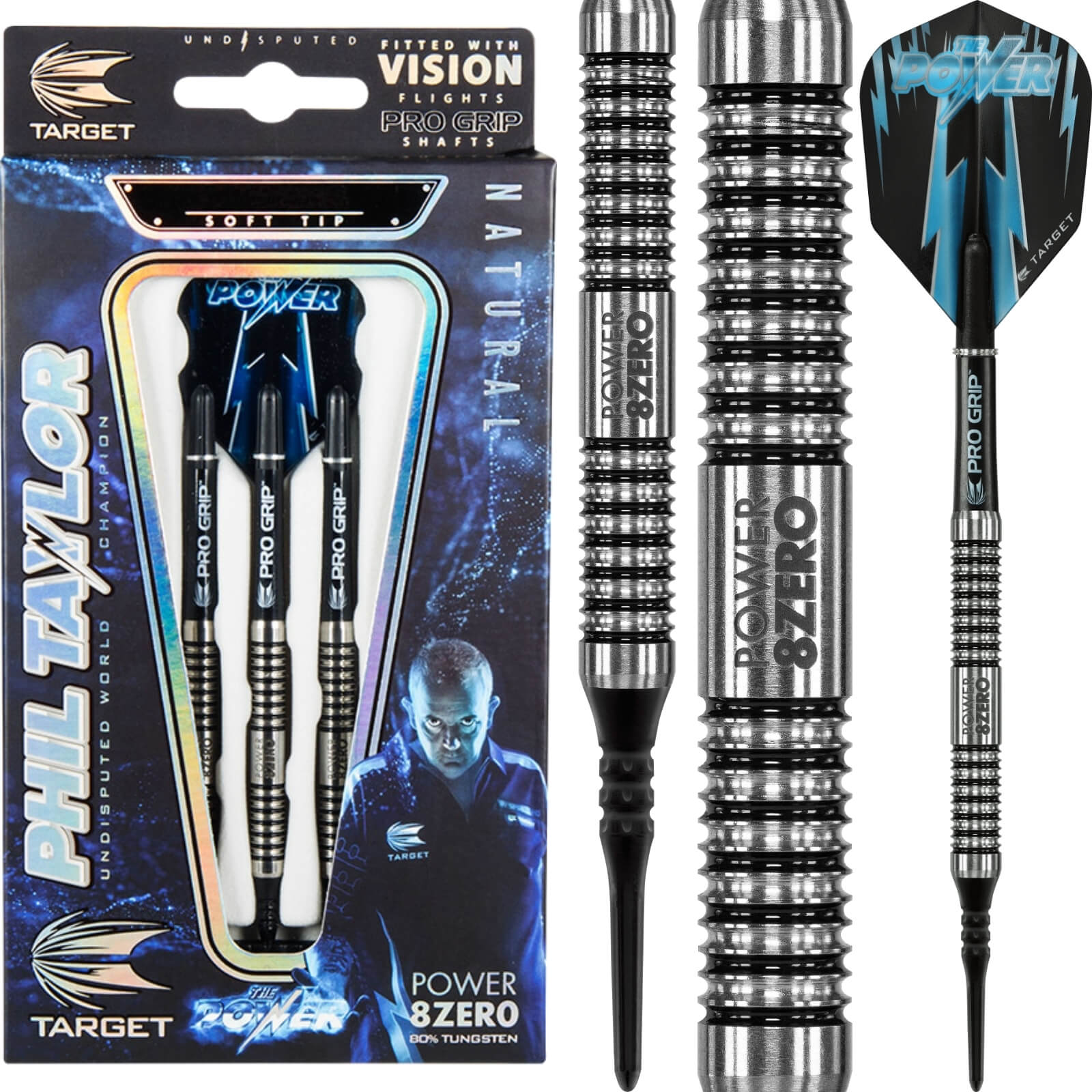 Darts - Target - Phil Taylor Power 8ZERO Darts - Soft Tip - 80% Tungsten - 18g 