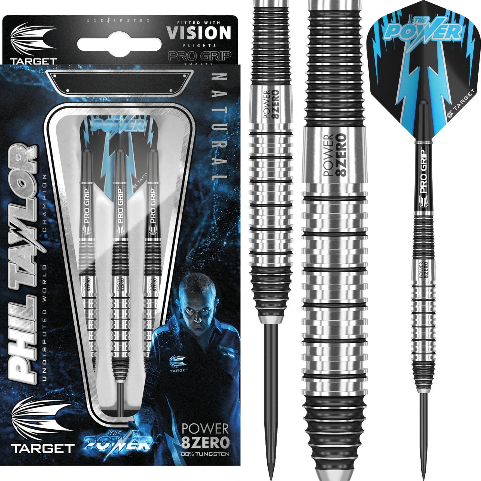 Darts - Target - Phil Taylor Power 8ZERO 2 Darts - Steel Tip - 80% Tungsten - 22g 24g 26g 