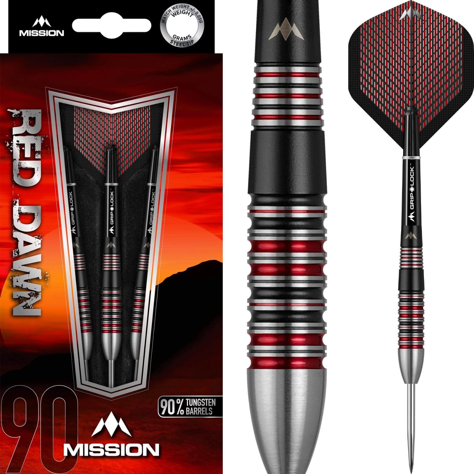 Darts - Mission - Red Dawn M2 Darts - Steel Tip - 90% Tungsten - 22g 24g 