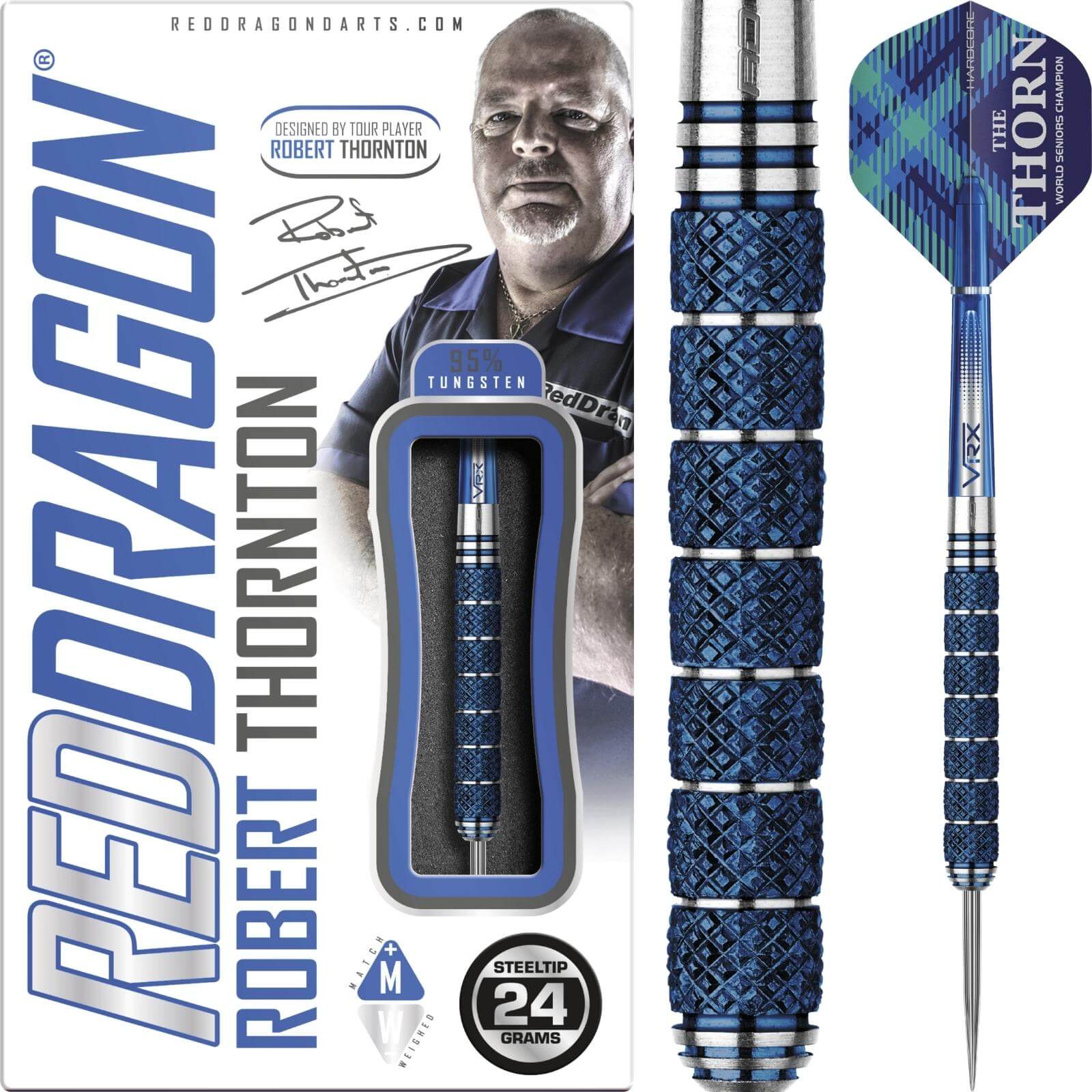 Darts - Red Dragon - Robert Thornton Seniors World Champion Darts - Steel Tip - 95% Tungsten - 24g 26g 