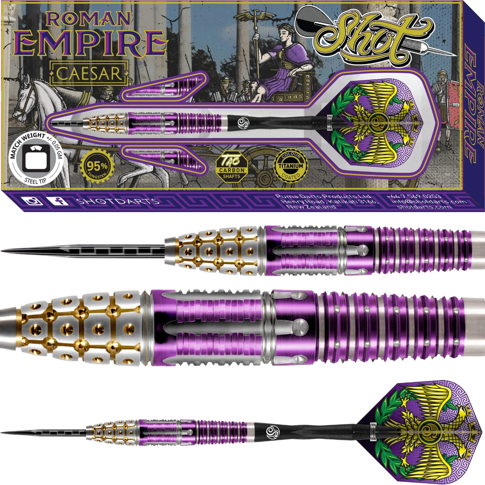 Darts - Shot - Roman Empire Caesar Darts - Steel Tip - 95% Tungsten - 23g 24g 25g 