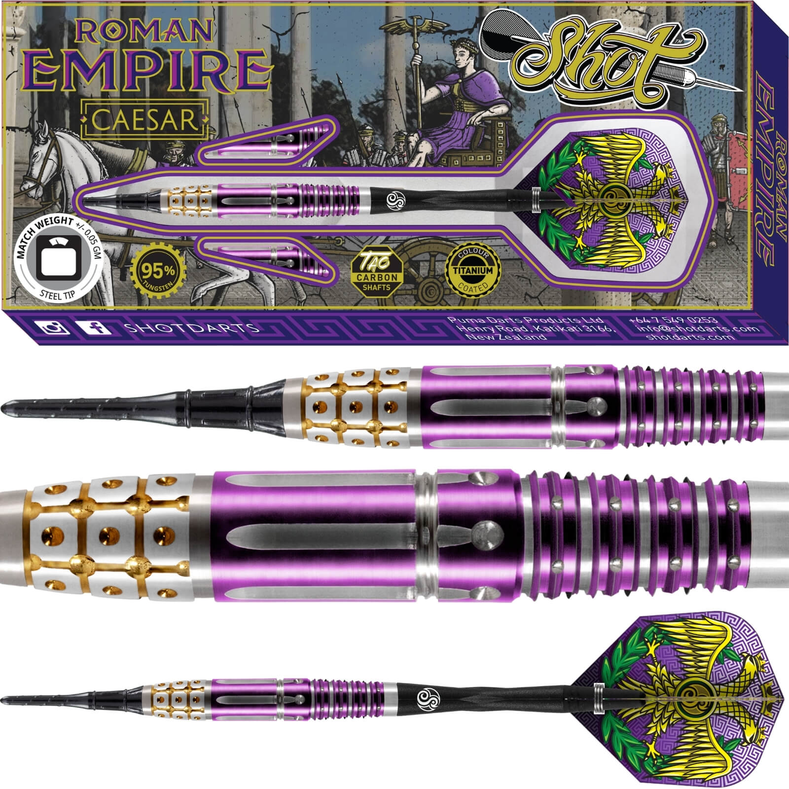 Darts - Shot - Roman Empire Caesar Darts - Soft Tip - 95% Tungsten - 18g 20g 