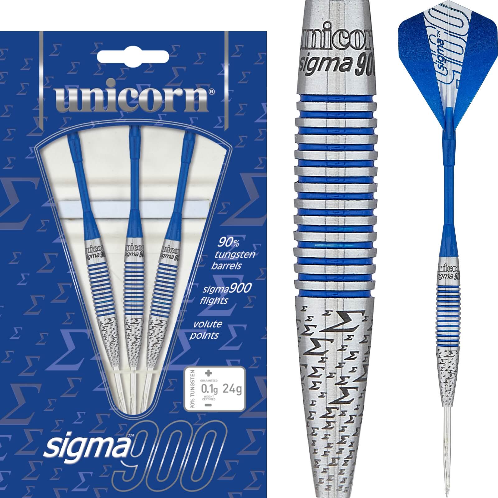 Darts - Unicorn - Sigma 900 Darts - Steel Tip - 90% Tungsten - 21g 22g 23g 24g 25g 