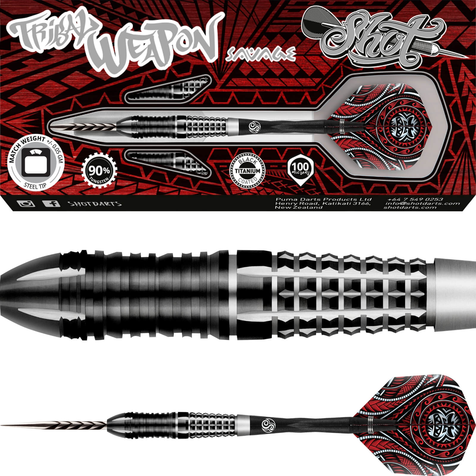 Darts - Shot - Tribal Weapon Savage Darts - Steel Tip - 90% Tungsten - 22g 23g 24g 25g 26g 