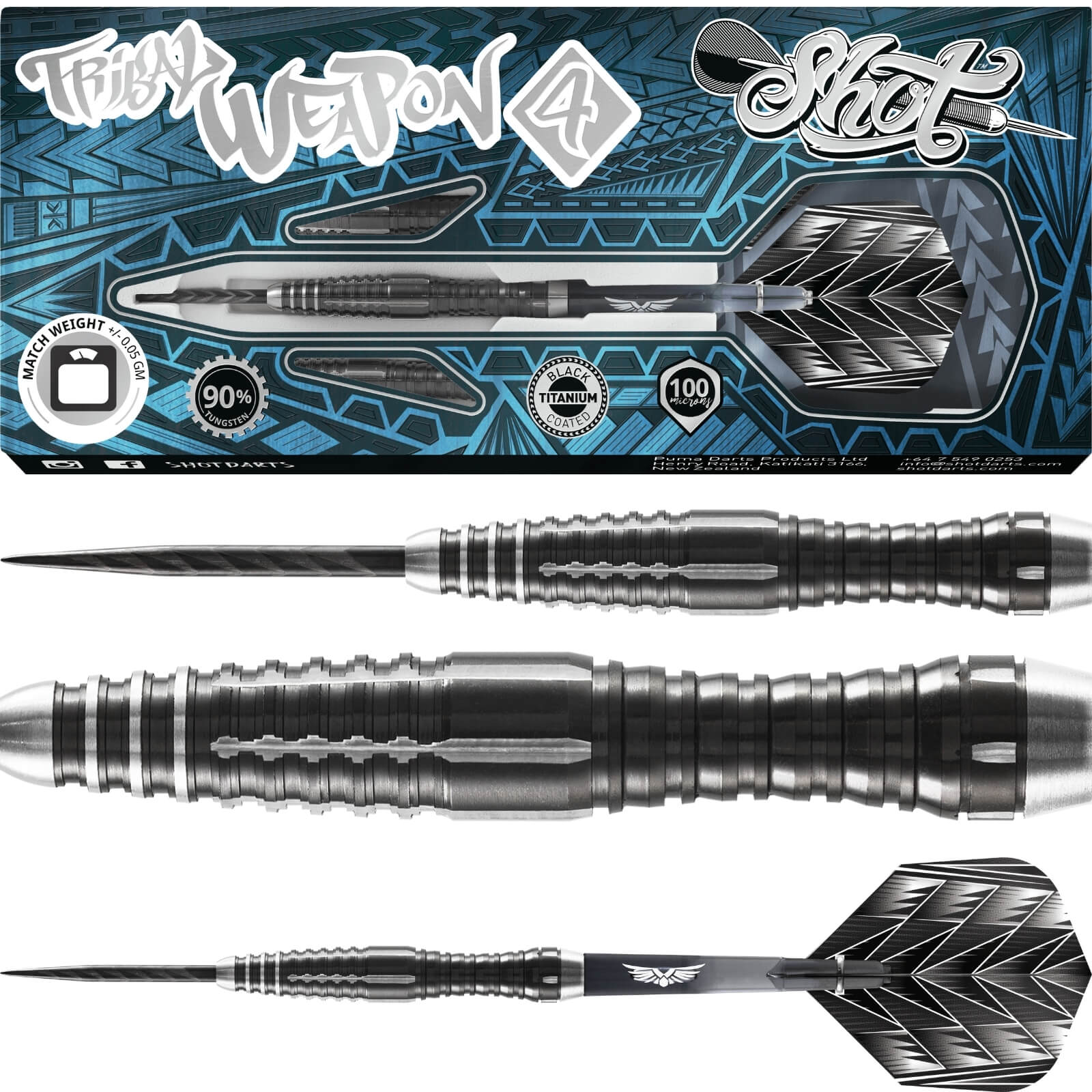 Darts - Shot - Tribal Weapon Series 4 Darts - Steel Tip - 90% Tungsten - 22g 24g 26g 