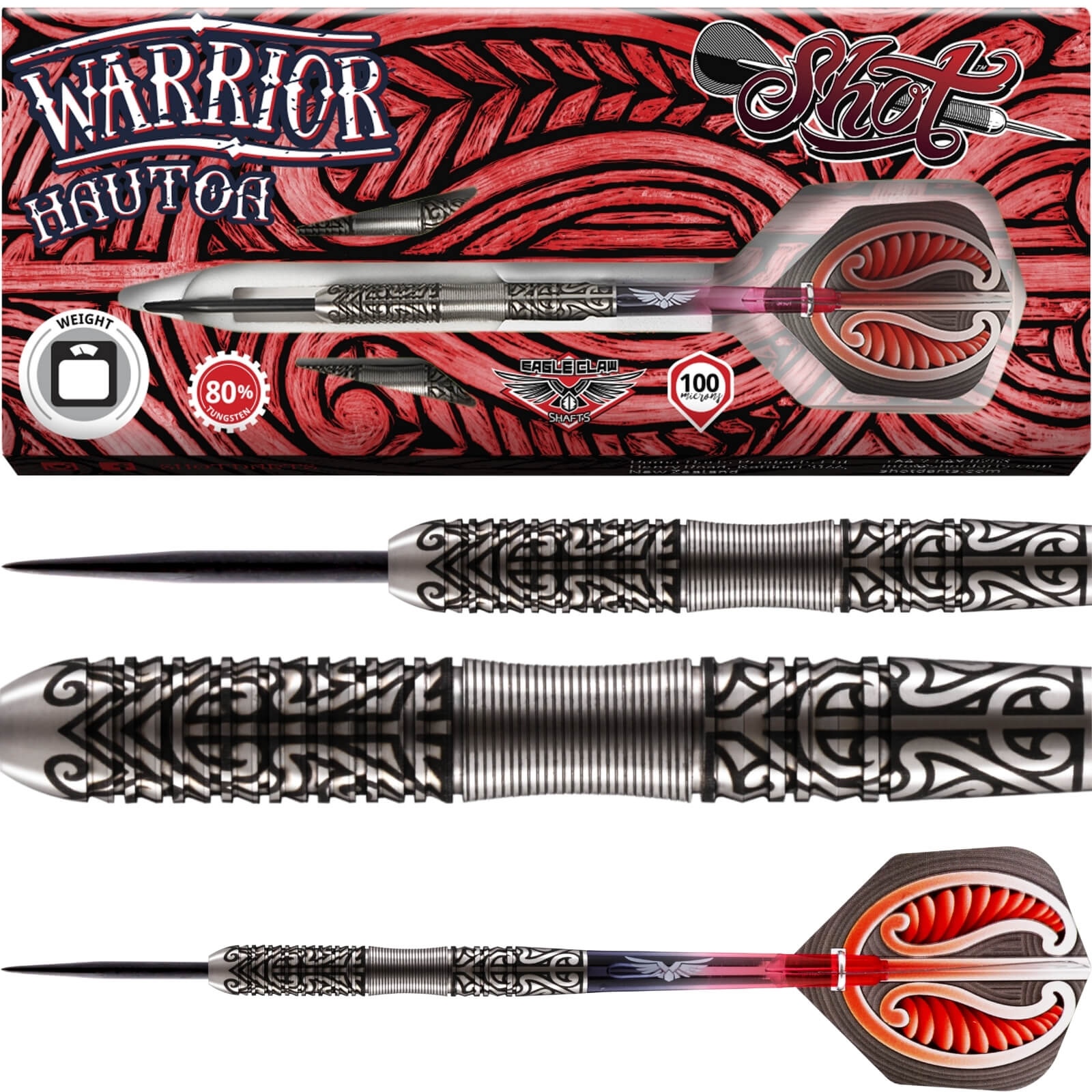 Darts - Shot - Warrior Hautoa Darts - Steel Tip - 80% Tungsten - 22g 24g 26g 