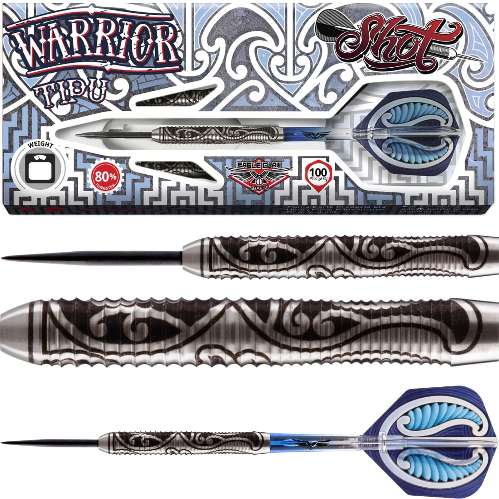 Darts - Shot - Warrior Tipu Darts - Steel Tip - 80% Tungsten - 21g 23g 25g 