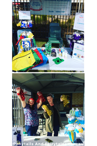 school parents association running a market stall for sports day - school ponytails