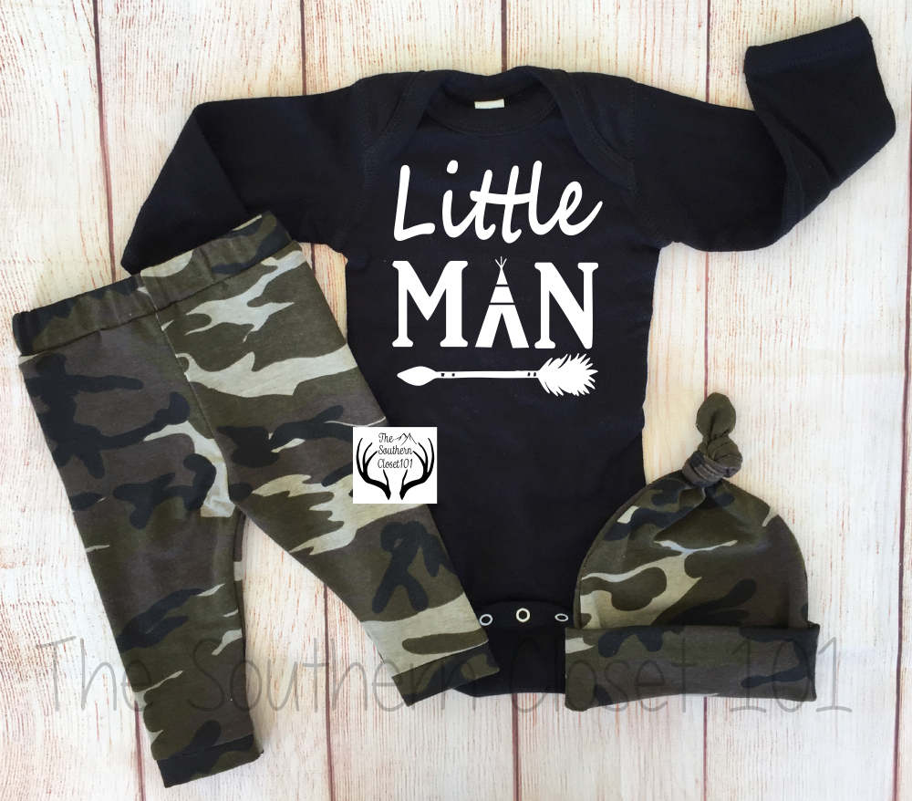 camo coming home outfit for a boy