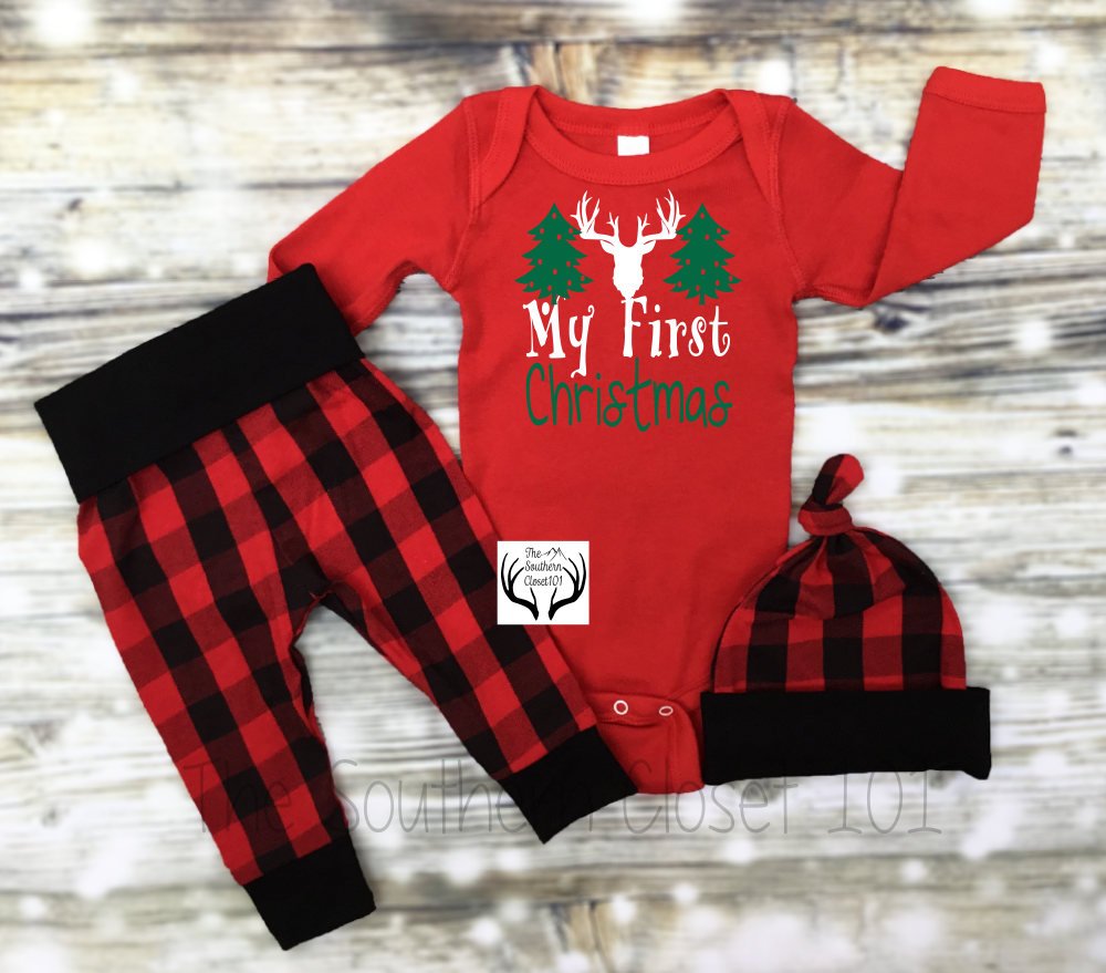 baby boy plaid christmas outfit