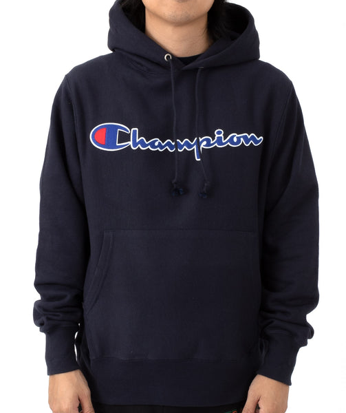 champion reverse weave script logo hoodie