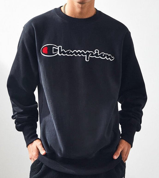 champion reverse weave chenille script crew neck sweatshirt
