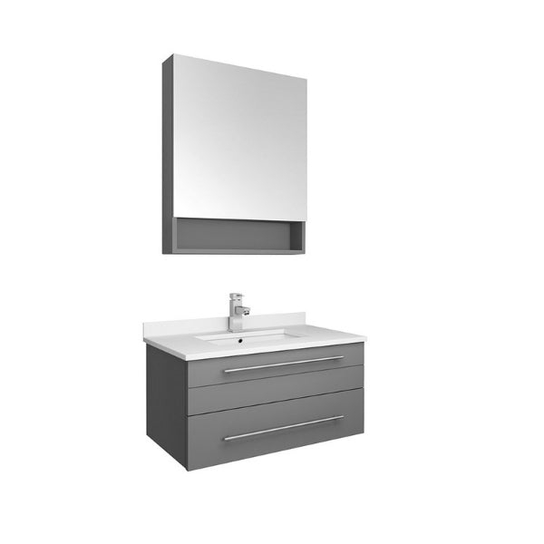 Lucera 30" Gray Modern Wall Hung Undermount Sink Vanity w/ Medicine Cabinet