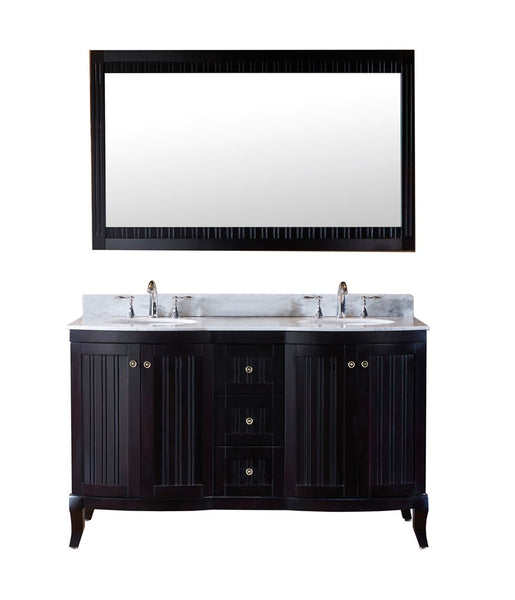 Virtu USA Khaleesi 60" Double Bathroom Vanity w/ Marble Top, Round Sink, Mirror