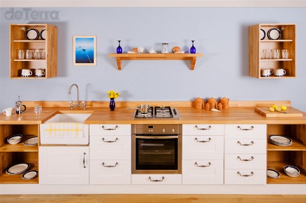 4b Bespoke Kitchen Cottage Contemporary Traditional Solid Hardwood Designed & Installed by The Fine Wooden Article Co., Gloucestershire, South West, UK Kitchen Worktop, sink, double oven counter storage metal handles.