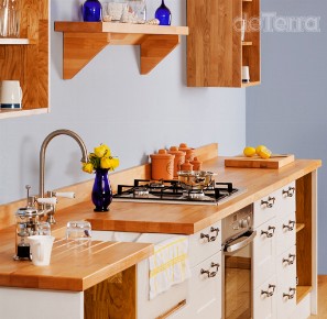  4 Bespoke Kitchen Cottage Contemporary Traditional Solid Hardwood Designed & Installed by The Fine Wooden Article Co., Gloucestershire, South West, UK Kitchen Worktop, sink, double oven counter storage metal handles.