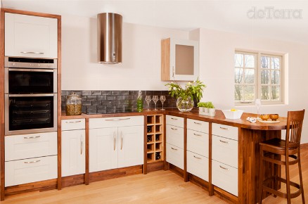3 Bespoke Kitchen Contemporary Traditional Solid Hardwood Designed & Installed by The Fine Wooden Article Co., Gloucestershire, South West, UK. Kitchen Worktop, sink, double oven counter storage metal handles.