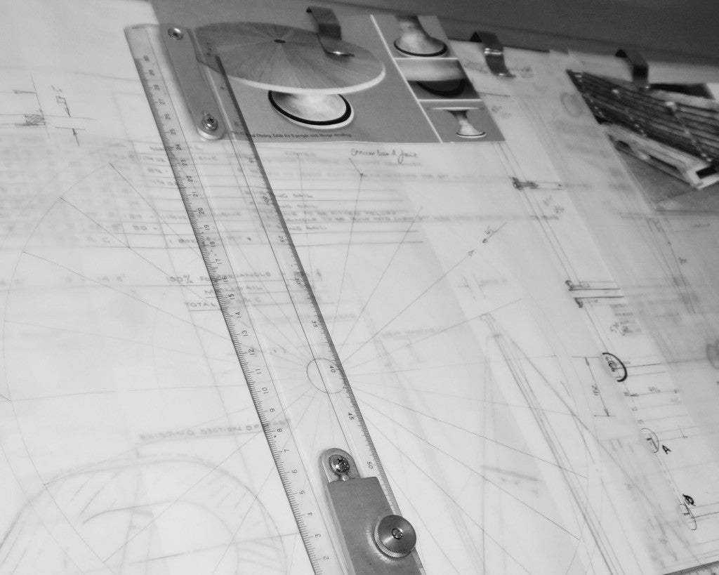 Technical Architect Drawing Board Carpenter Wood Working Workshop. Sustainable English Oak Wood Designer Maker Gloucestershire The Fine Wooden Article Company UK