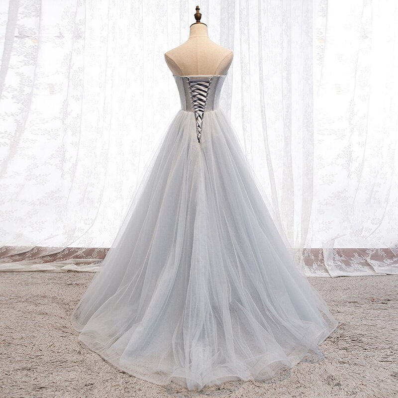 strapless tulle prom dress