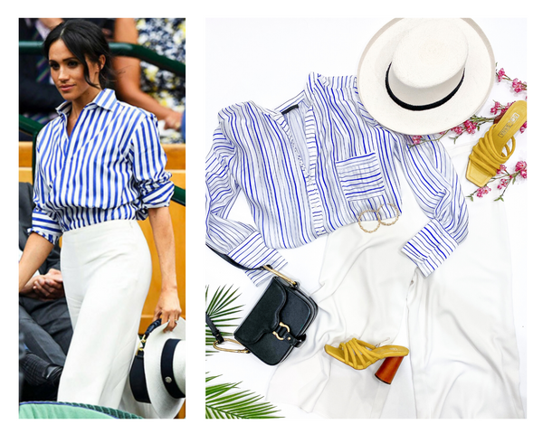 meghan markle blue and white striped shirt