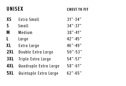 Unisex Clothing Size Chart