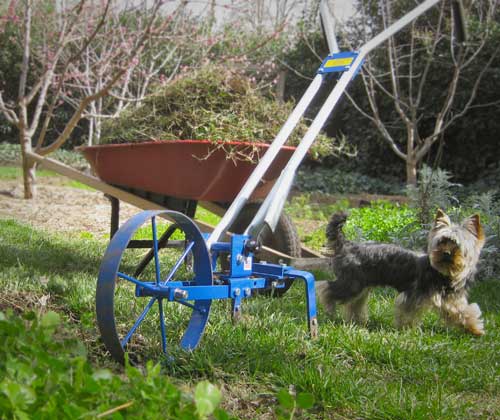 Valley Oak Wheel Hoe and a Yorkie