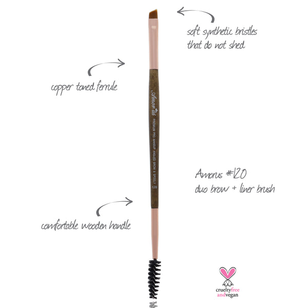 120 Amorus USA Premium Angled Eyebrow Brow and Eyeliner Duo Eye Makeup Brush Amor Us makeup cosmetics brushes vegan cruelty free