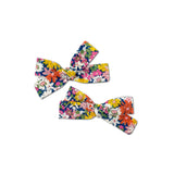 Skinny Ribbon Pigtail Bows, Liberty Orange Daisies