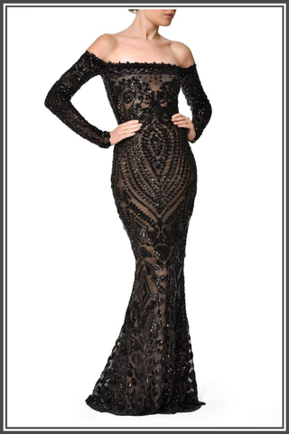 Embellished Sequin Arabella Black Dress by Nadine Marabi