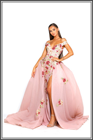 Portia and Scarlett Floral Gown with Overlay Skirt