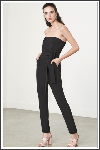 Bandeau Wrap Tie Belt Jumpsuit - Black