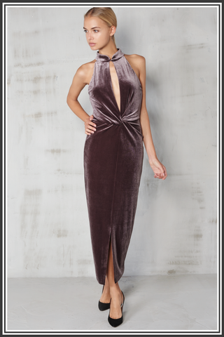 Velvet High Neck Dress - Grey