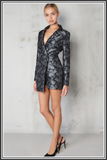 Brocade Tuxedo Style Playsuit - Black / Silver