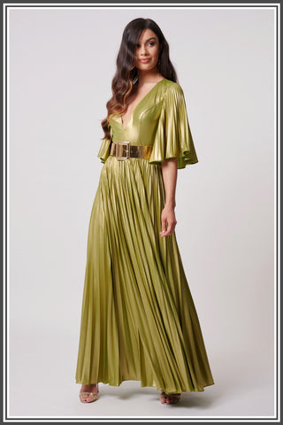 Forever Unique Misse Pleated Dress in Lime Green