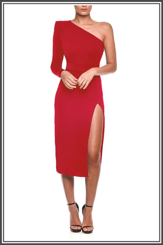 Mina Midi Dress by Nadine Merabi in Red