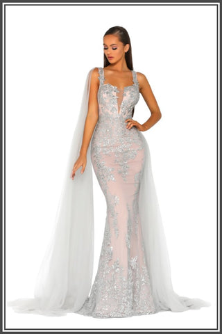 Lydia Gown - Silver / Nude