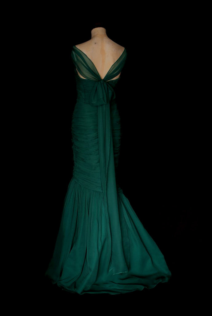 Green silk hourglass couture wedding dress by Alexandra King 