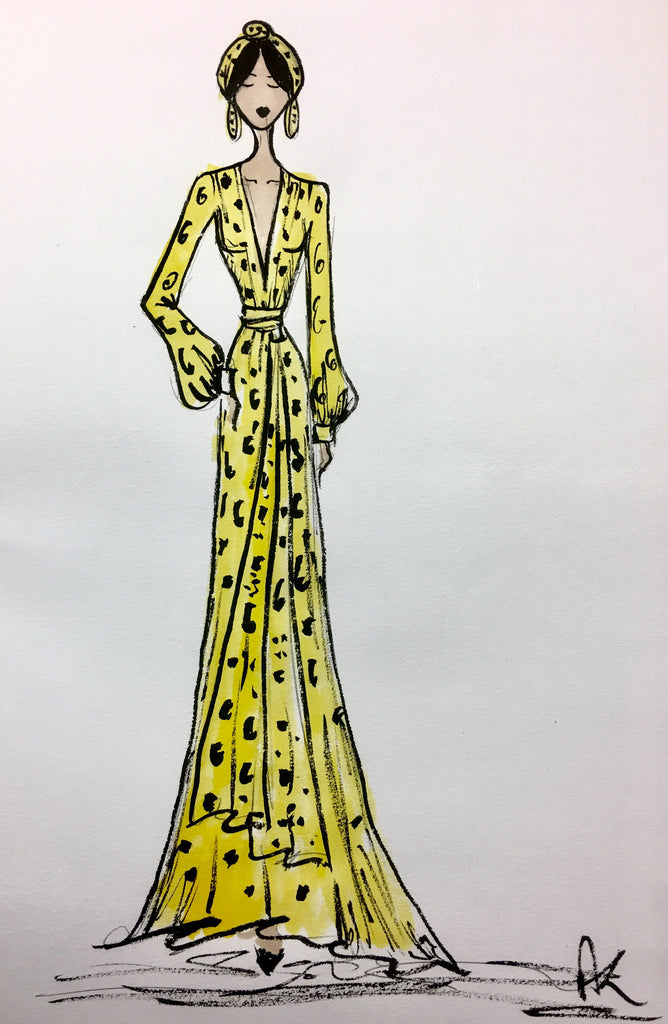 alexandra king leopard dress sketch