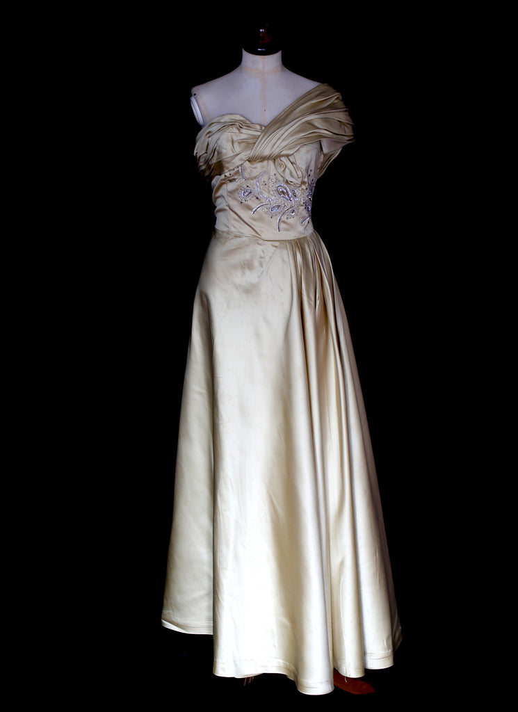 vintage 1940s gold beaded satin wedding gown