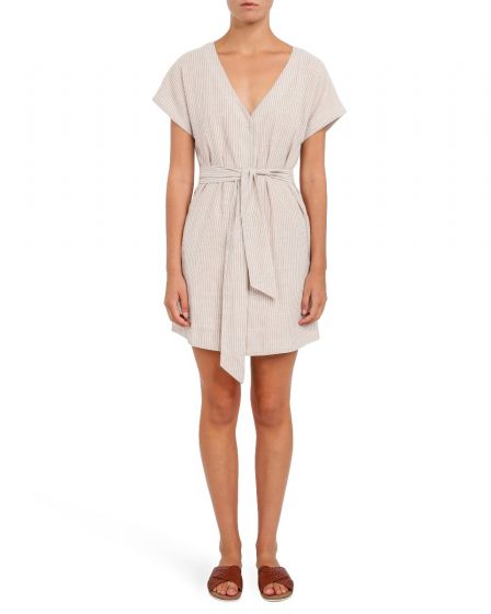 button front linen dress