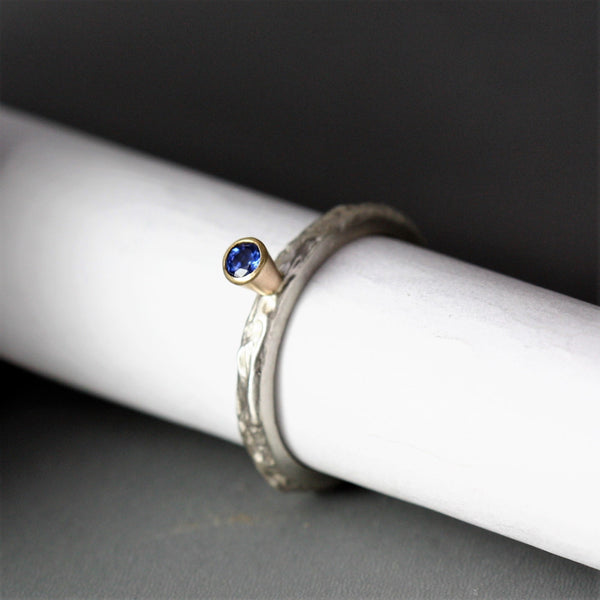 Blue Sapphire silver and gold handmade ring