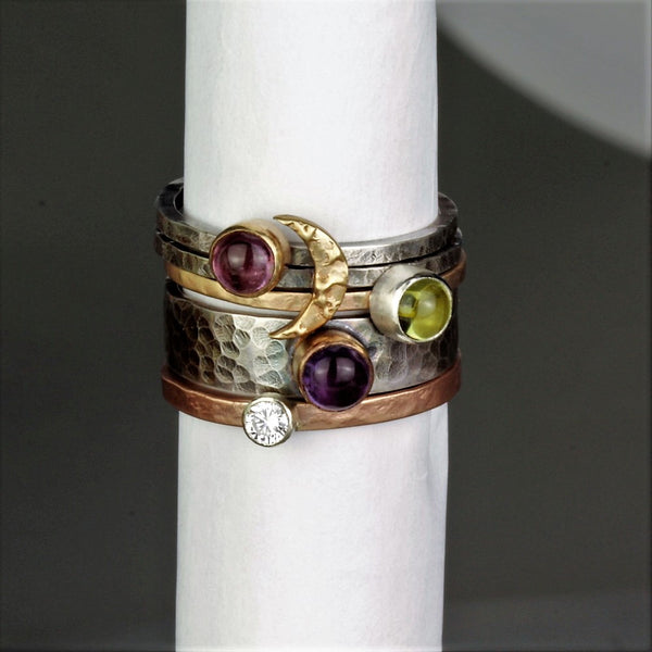 Mixed metal gemstone statement silver and gold rings