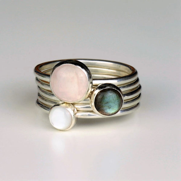 Rose Quartz handmade silver stacking rings