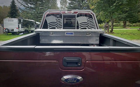 Ford Truck with Large Flag Headache Rack
