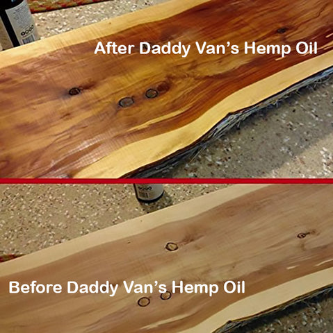 Before and After Daddy Van's Hemp Oil Wood Finish