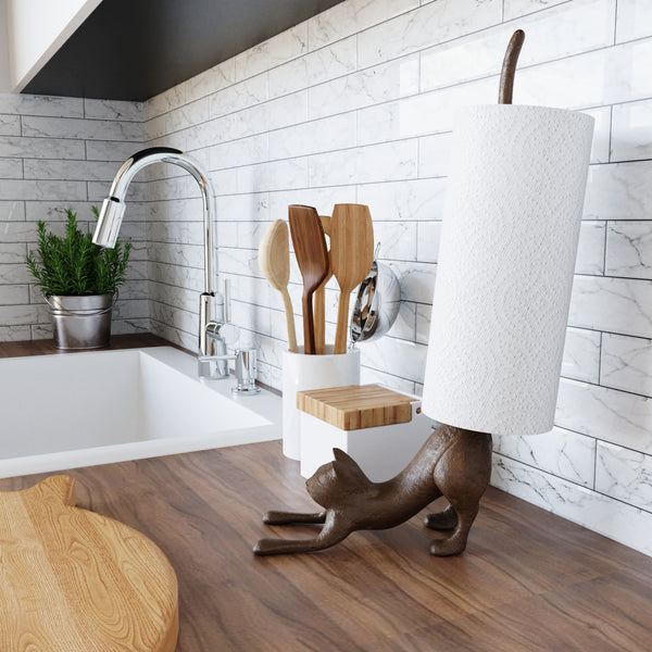 Yoga Cat - paper towel holder doing downward facing dog - beautiful kitchen idea