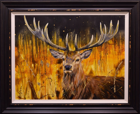 Golden Stag framed original painting by Lyndsey Selley from Artworx Gallery