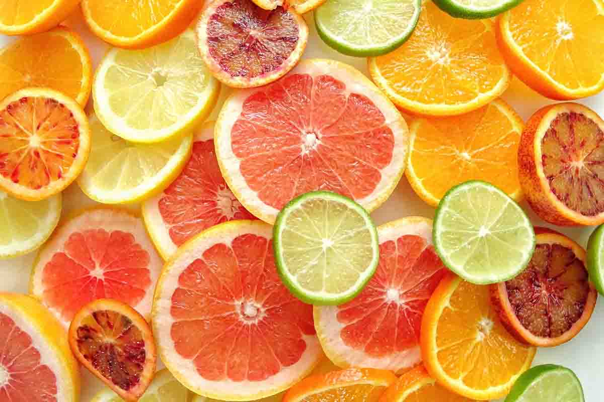 Sliced citrus fruits on white background