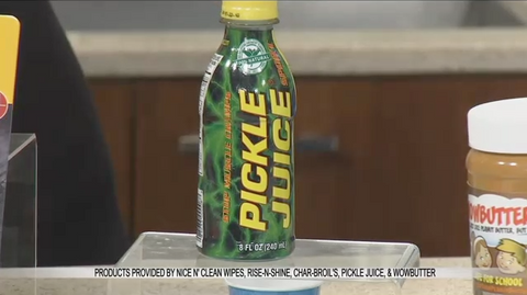 Rise-N-Shine products credited on the ticker during the KCTV5 News segment. Image courtesy of KCTV5 News.